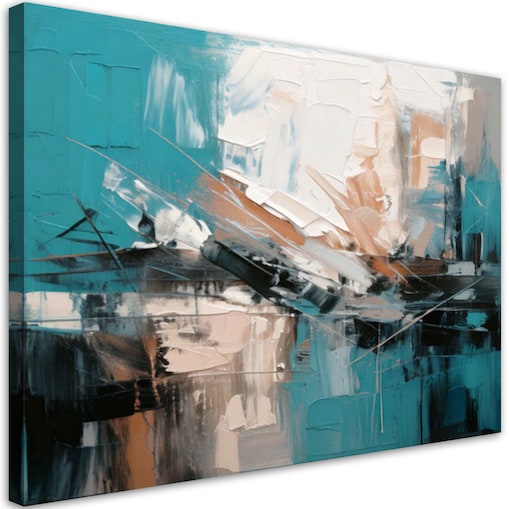 Feeby Abstrakcja obraz nowoczesny do salonu, Turkusowy beżowy szary 100x70