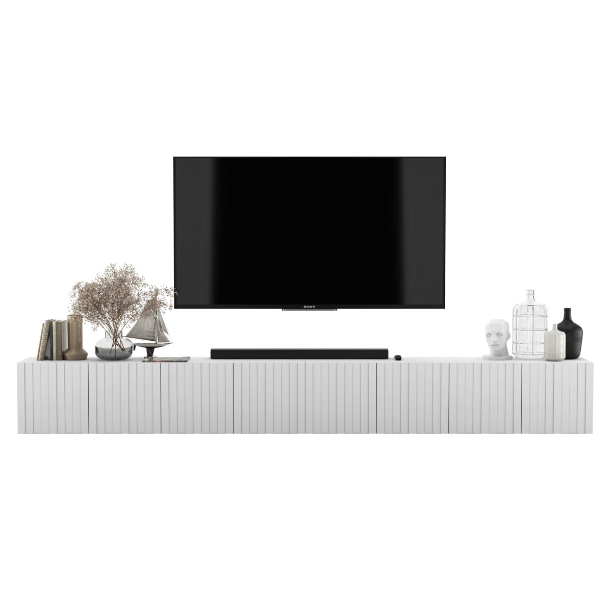 Wisząca Szafka RTV Glamour Nowoczesna Komoda RTV Biały MAT 300 cm