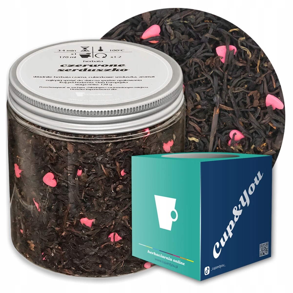 Herbata czarna CZERWONE SERDUSZKO o smaku truskawki z nutą wanilii PREMIUM - herbata liściasta sypana mieszanka napar susz - gotowa na prezent upominek