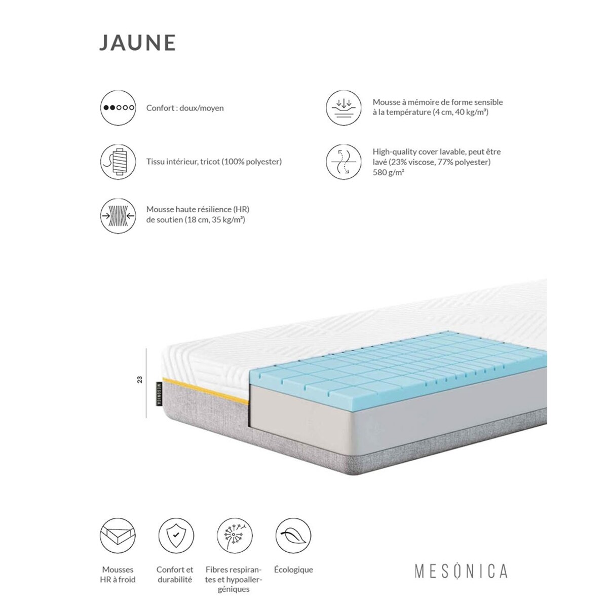 Mesonica Jaune - Materac piankowy 100x200 wys.: 23 cm