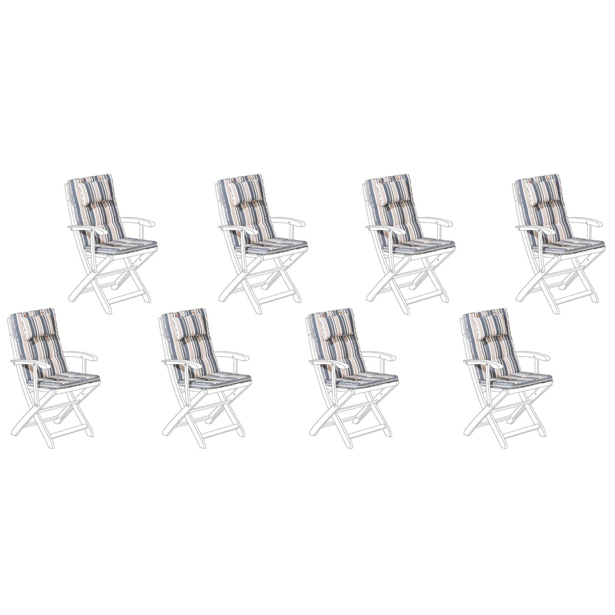 Zestaw 8 poduszek na krzesła ogrodowe niebiesko-beżowe MAUI