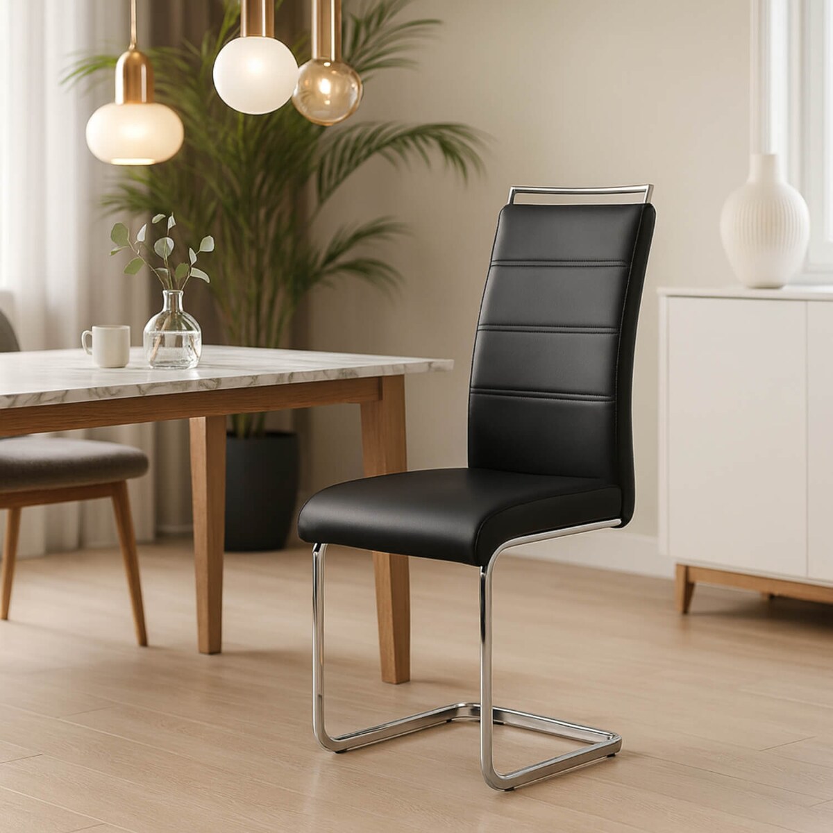 Krzesło Tapicerowane Czarne Na Płozach LOCA Kuchenne Do Jadalni Salonu