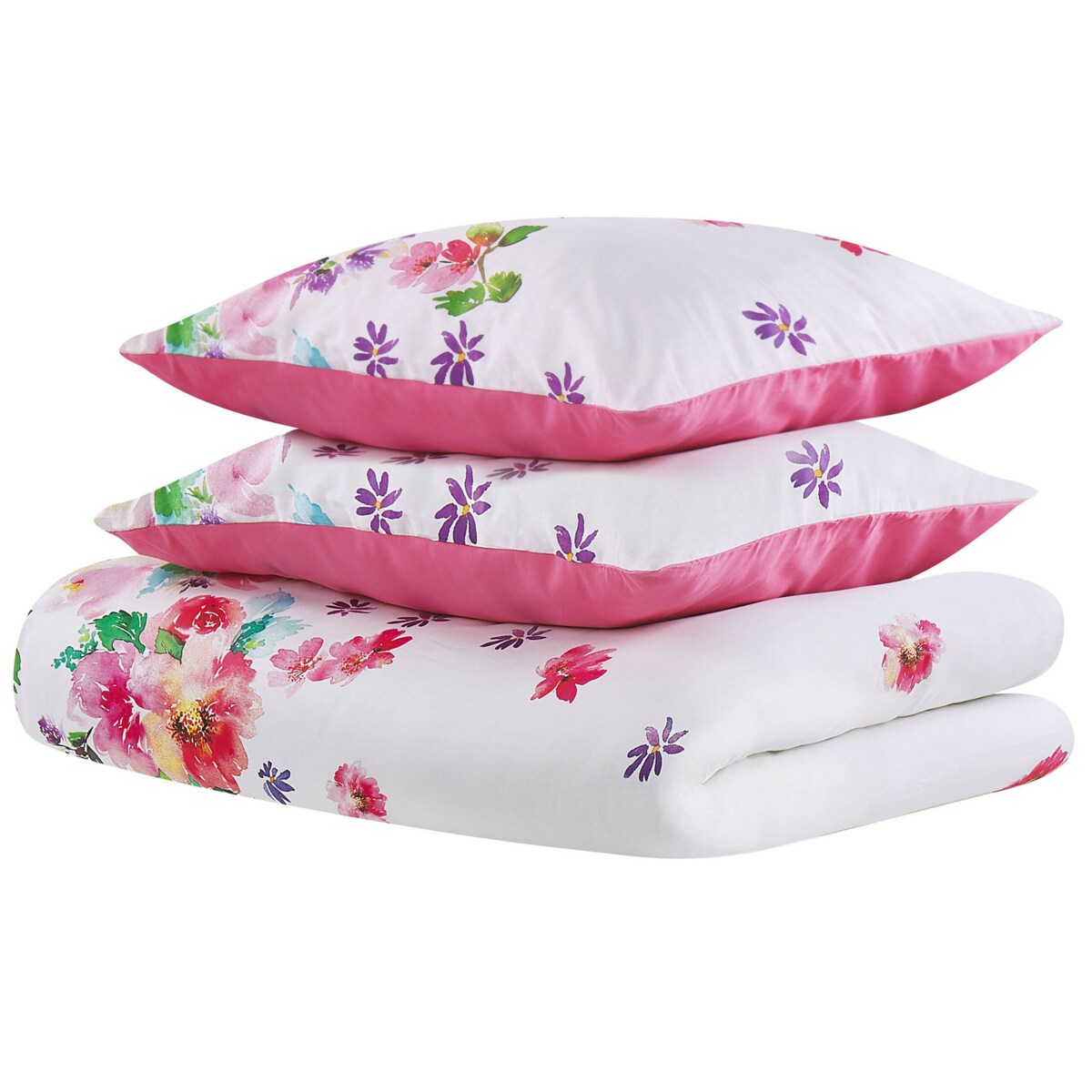 Komplet pościeli bawełnianej satynowej w kwiaty 135 x 200 cm biało-różowy LARYNHILL