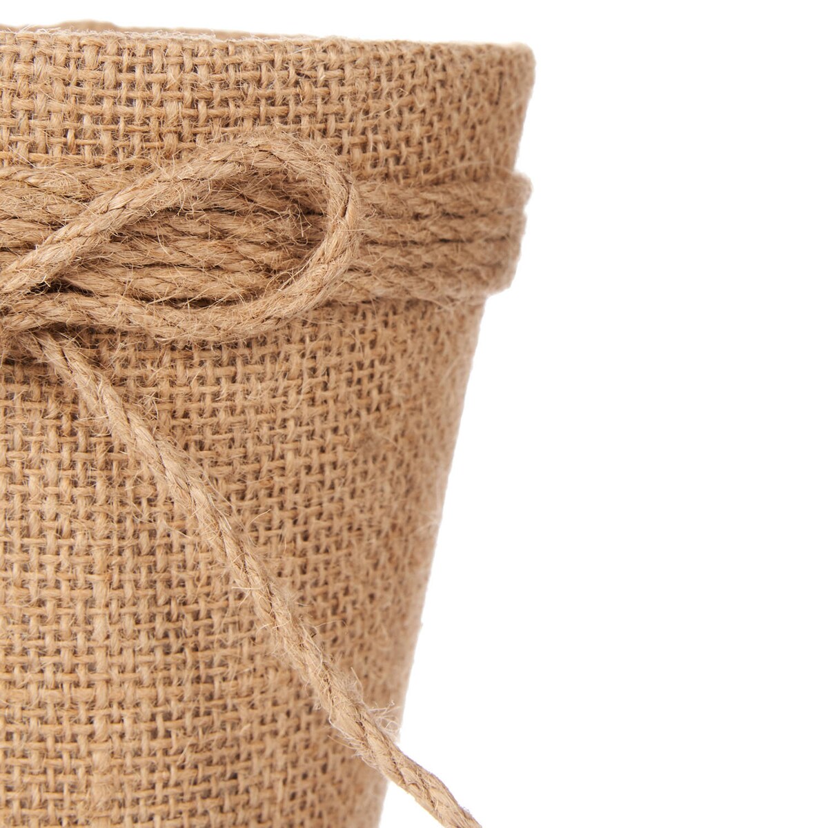 Osłonka na doniczkę pleciona z jutową kokardą, Ø 13 cm