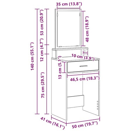 vidaXL Toaletka z półką Biały 50 x 41 x 140 cm Materiał drewnopochodny