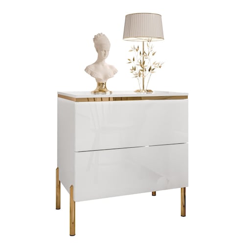 Stolik nocny AURORA II biały połysk nogi proste LED