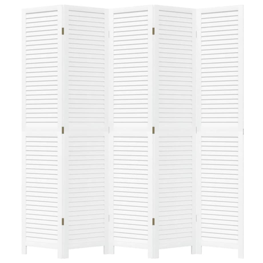 vidaXL Parawan pokojowy, 5-panelowy, biały, lite drewno paulowni
