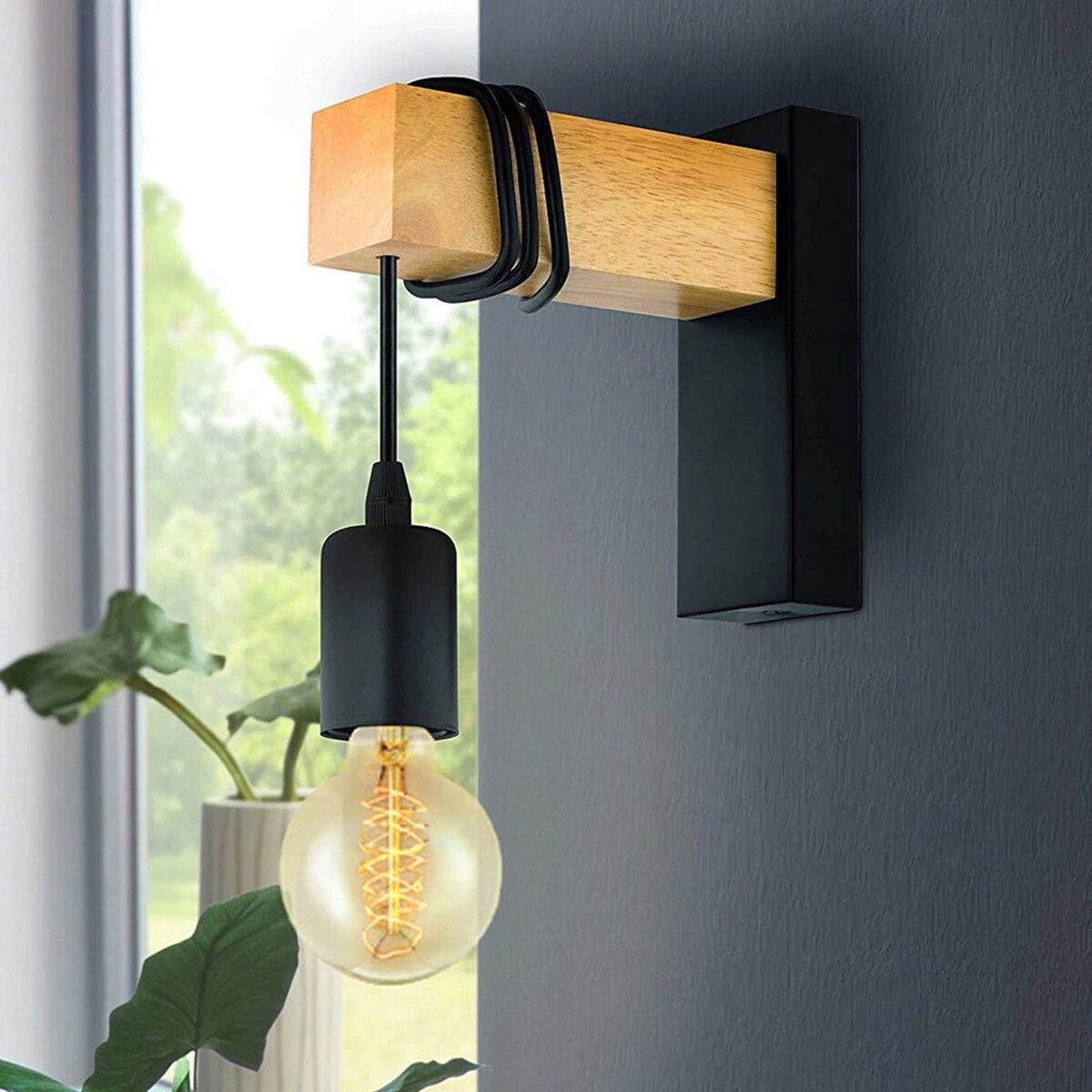 Lampa Kinkiet Ścienny Metalowy Z Drewnem Loft Line