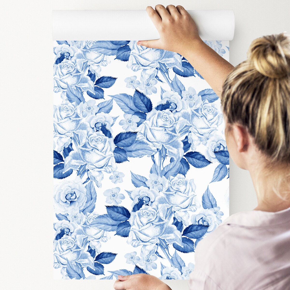 Tapeta Niebieskie RÓŻE Kwiaty i Liście