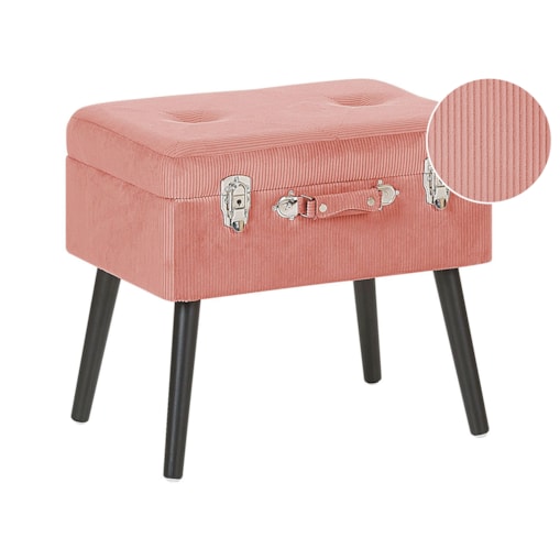 Stołek ze schowkiem sztruksowy różowy MALLARD