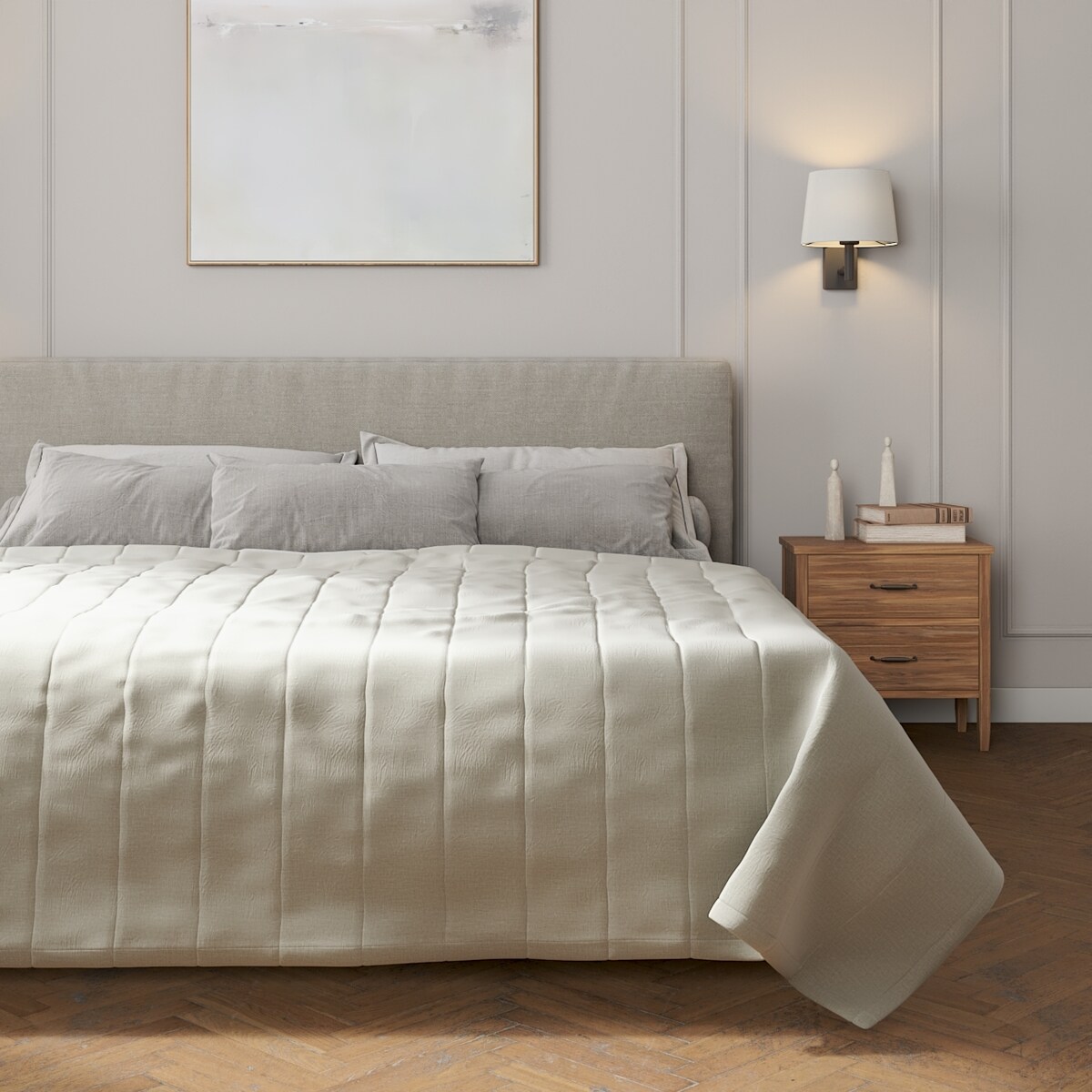 Narzuta pikowana w pasy 130x210 pastelowo miętowy welwet