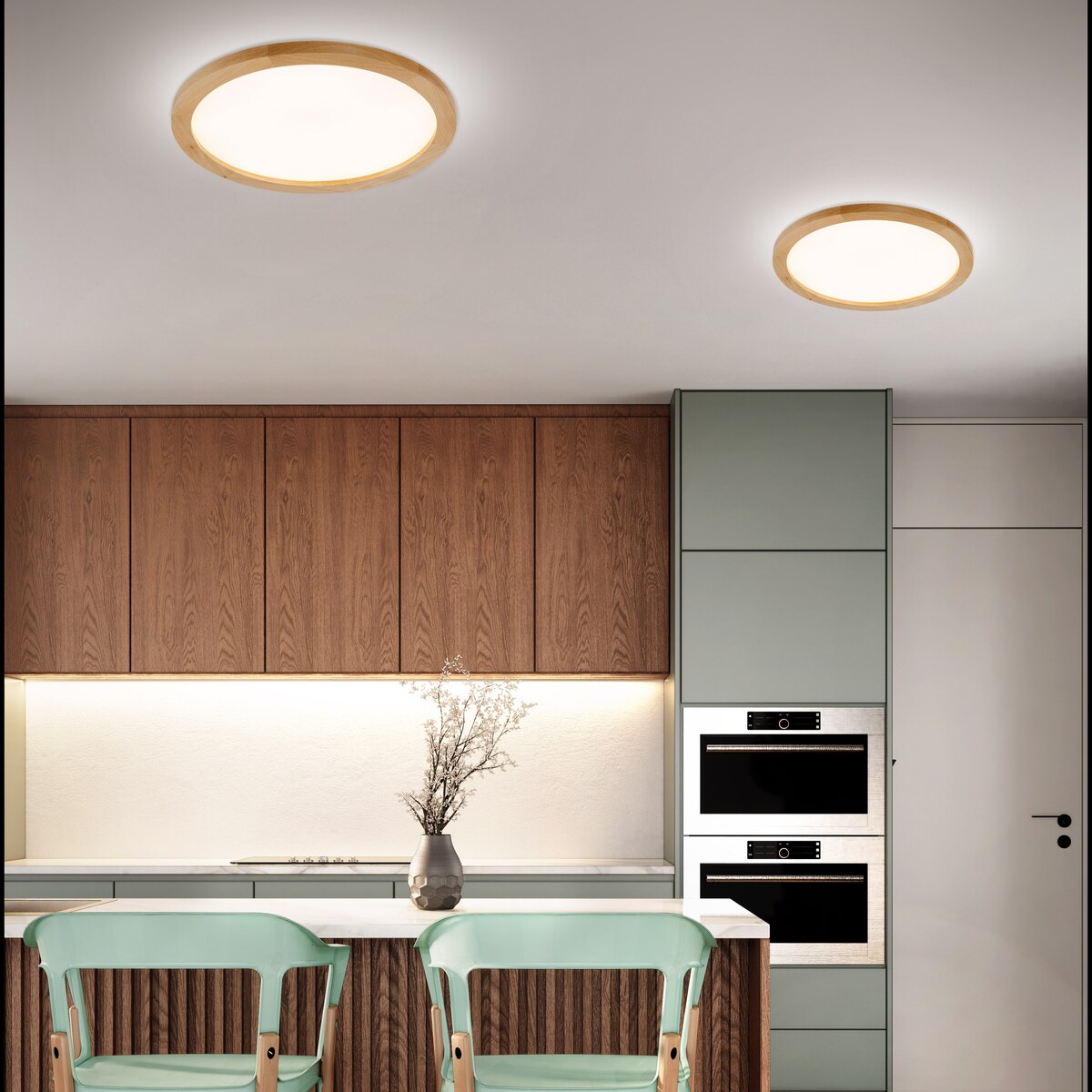 Plafon LED 45W TK Lighting AQUA WOOD BUK 18008 IP54 biały z drewnem 52,5 cm do kuchni i salonu