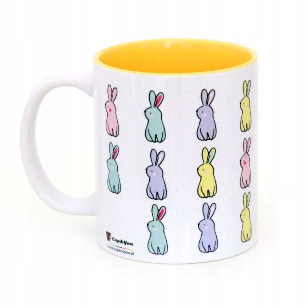 Ceramiczny kubek z uchwytem SUNNY BUNNIES do kawy herbaty czekolady 300ml - prezent upominek na Wielkanoc dla kobiety faceta babci dziadka mamy taty