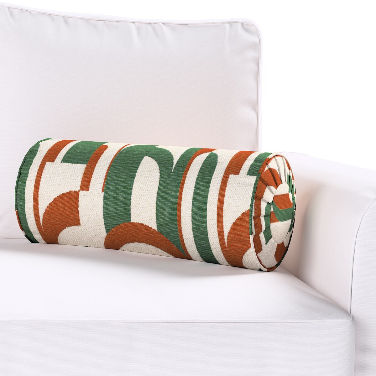 Poduszka wałek z zakładkami, zielono-czerwony wzory na kremowym tle, Ø20 x 50 cm, Cosy Home