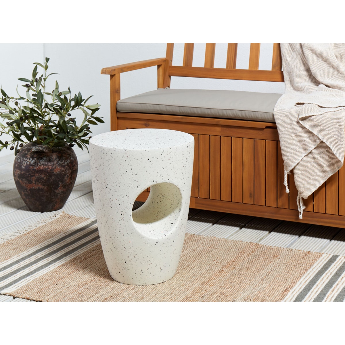Stolik pomocniczy EDOLO 37 cm 37 cm Efekt lastryko Białe lastryko