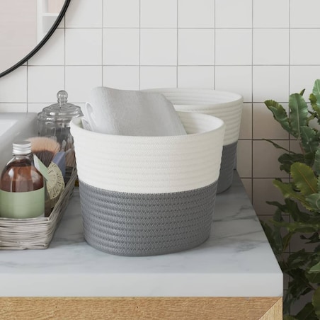 vidaXL Kosze do przechowywania, 2 szt, szaro-białe, Ø24x18 cm, bawełna