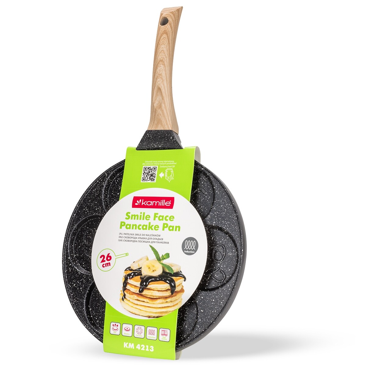 Marmurowa patelnia do pancakes naleśników jajek BUŹKI MINKI EMOTKI 26cm KAMILLE
