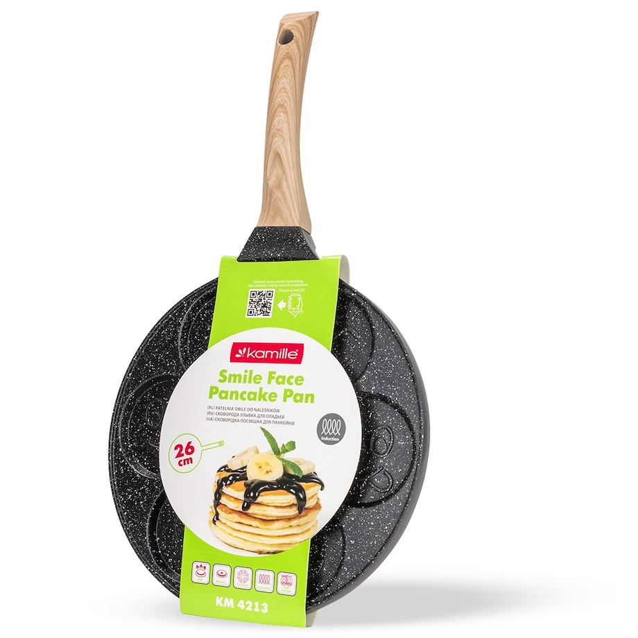 Marmurowa patelnia do pancakes naleśników jajek BUŹKI MINKI EMOTKI 26cm KAMILLE