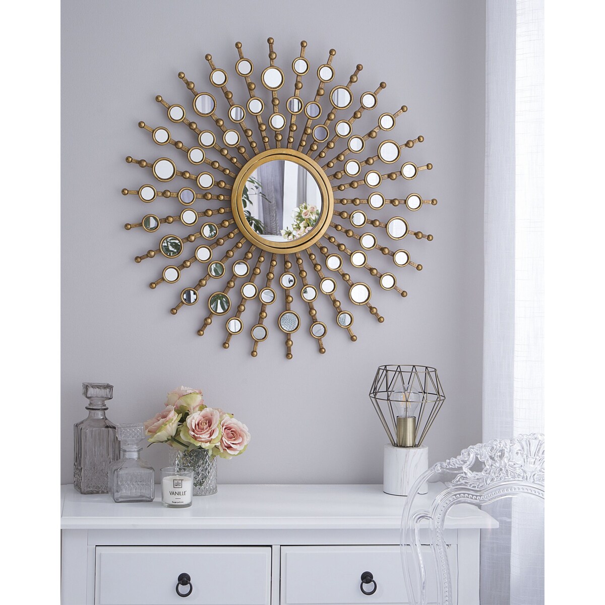 Metalowe lustro ścienne słońce ø 70 cm złote BLOIS