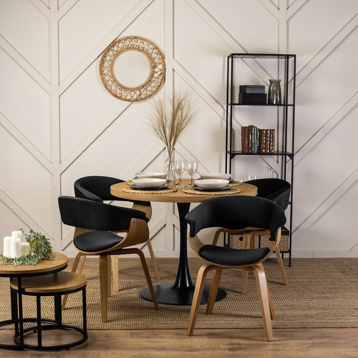 Krzesło Drewniane Gięte Welurowe Kuchenne Do Salonu Jadalni Czarne Dąb GARY