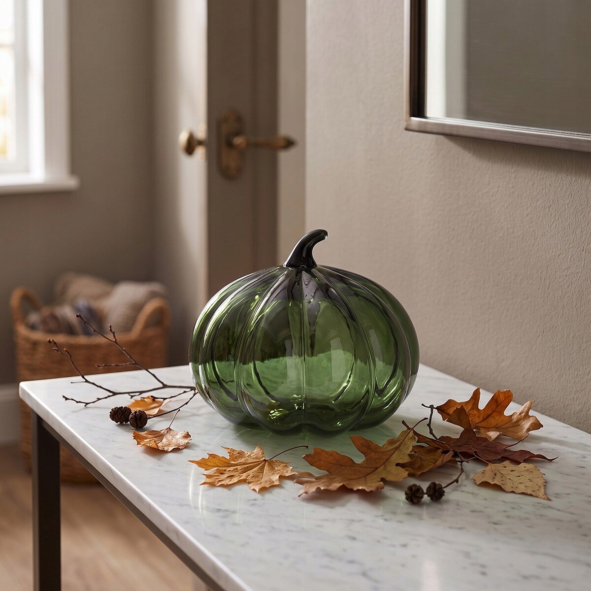 FIGURKA DYNIA SZKLANA ZIELONA NA HALLOWEEN JESIEŃ OZDOBA DEKORACJA BOHO