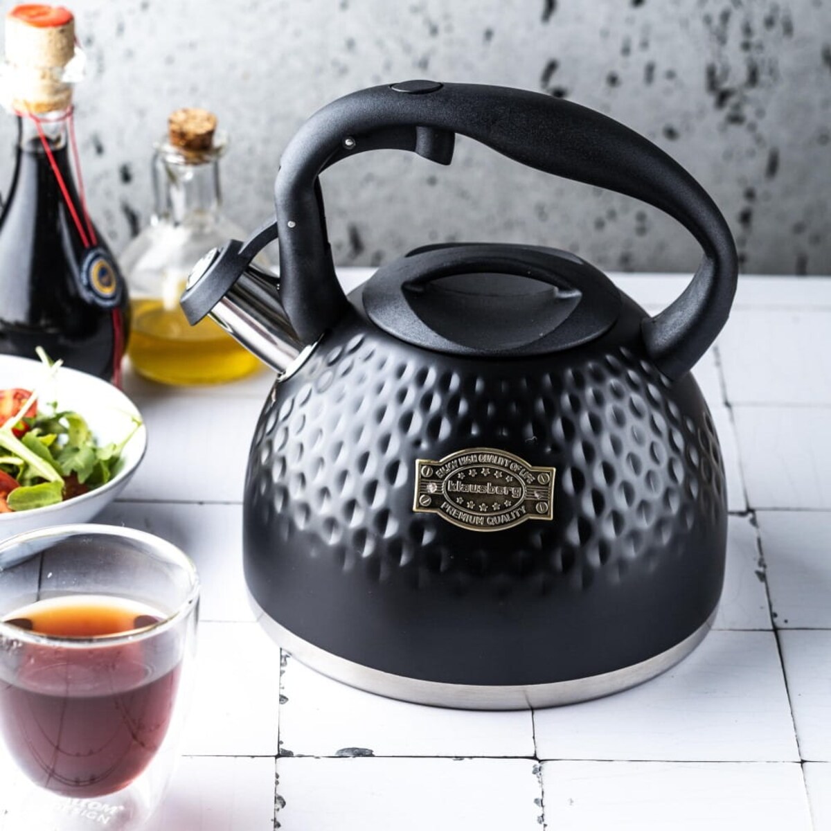 Czajnik stalowy z gwizdkiem 3.0L z grubym dnem czarny KLAUSBERG