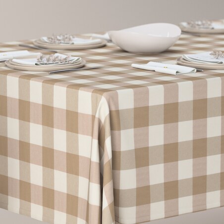 Obrus prostokątny 130 x 210 cm beżowo-biała krata (5,5x5,5cm)