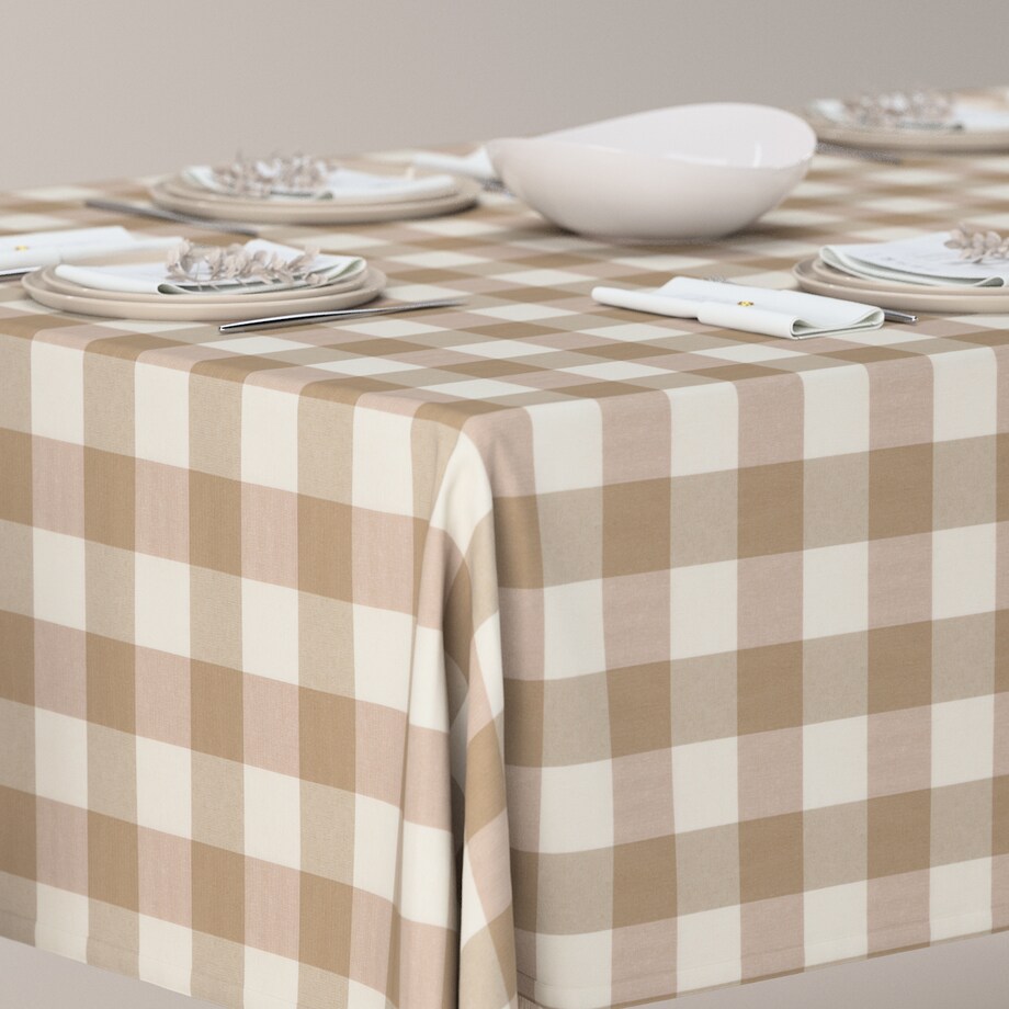 Obrus prostokątny 130 x 210 cm beżowo-biała krata (5,5x5,5cm)