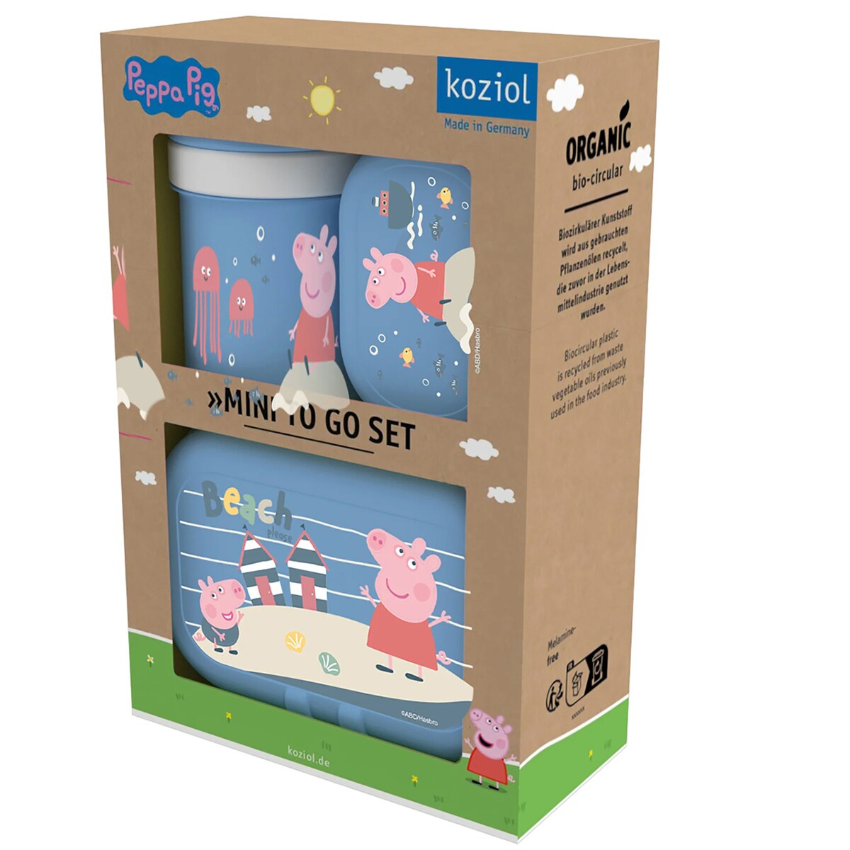 Zestaw bidon 200 ml i śniadaniówka Świnka Peppa Waves To Go, 3-częściowy, KOZIOL