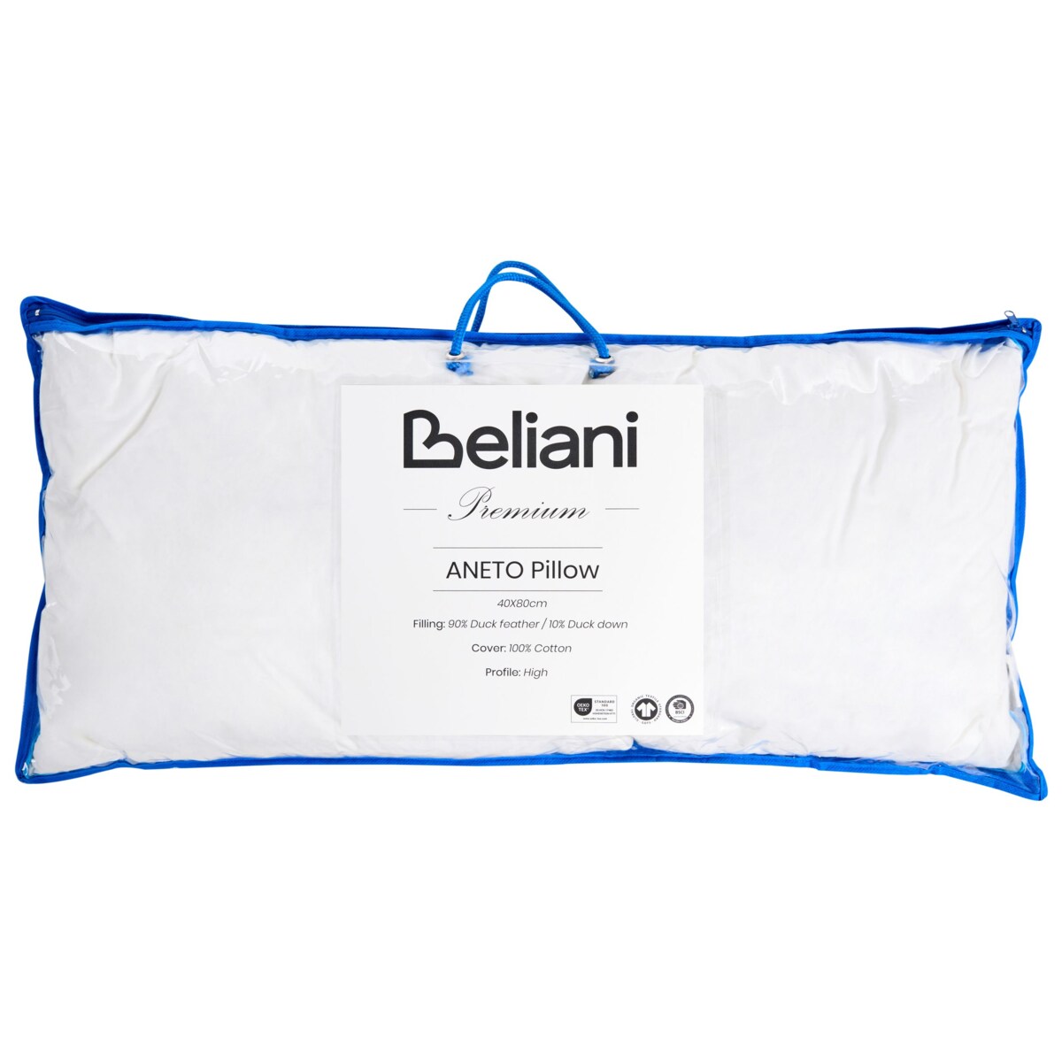 Poduszka ANETO Niska Kacze pióra i puch 40 x 80 cm Biały