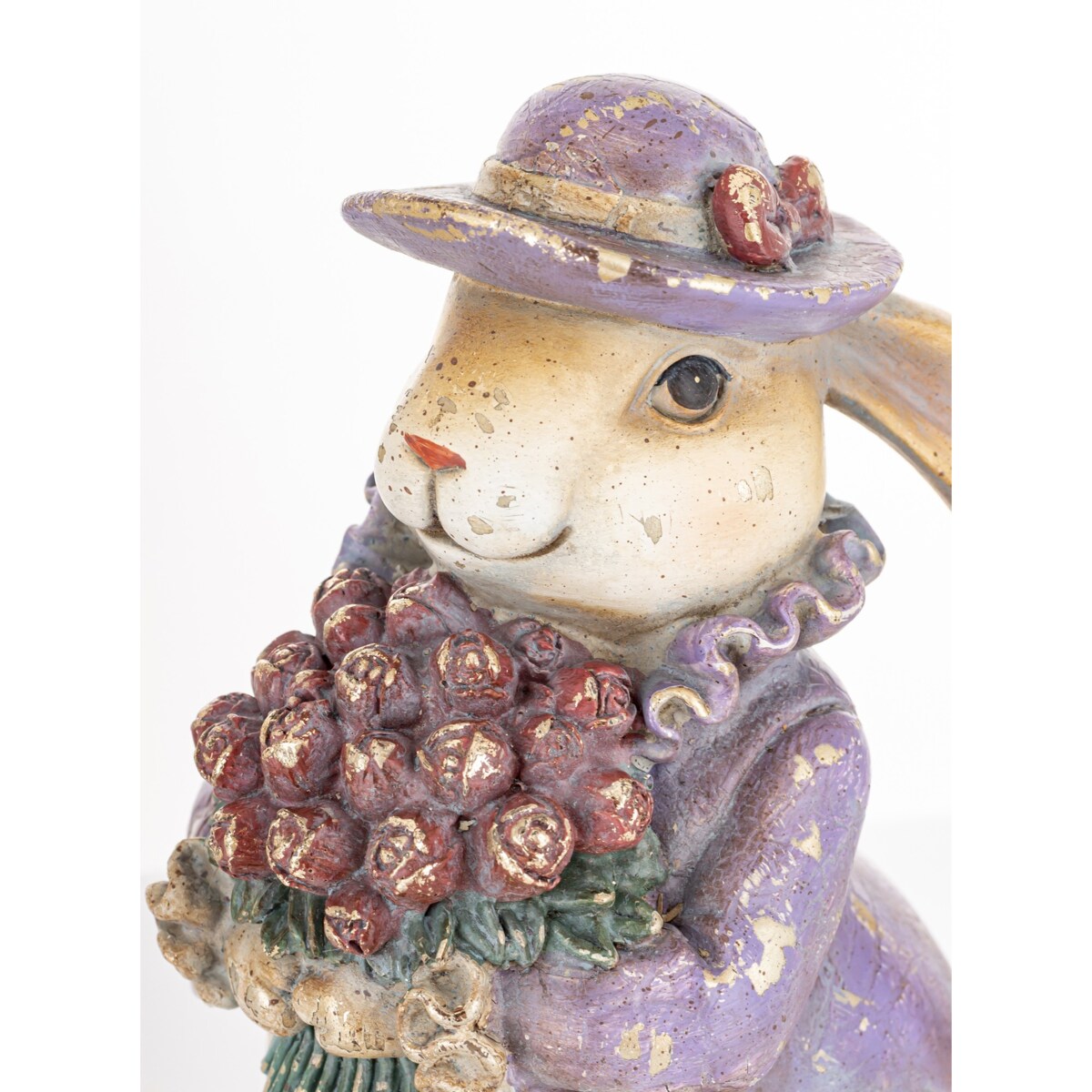 Dekoracja - króliczka z bukietem 22x13x12 cm DŁUGOUCHA