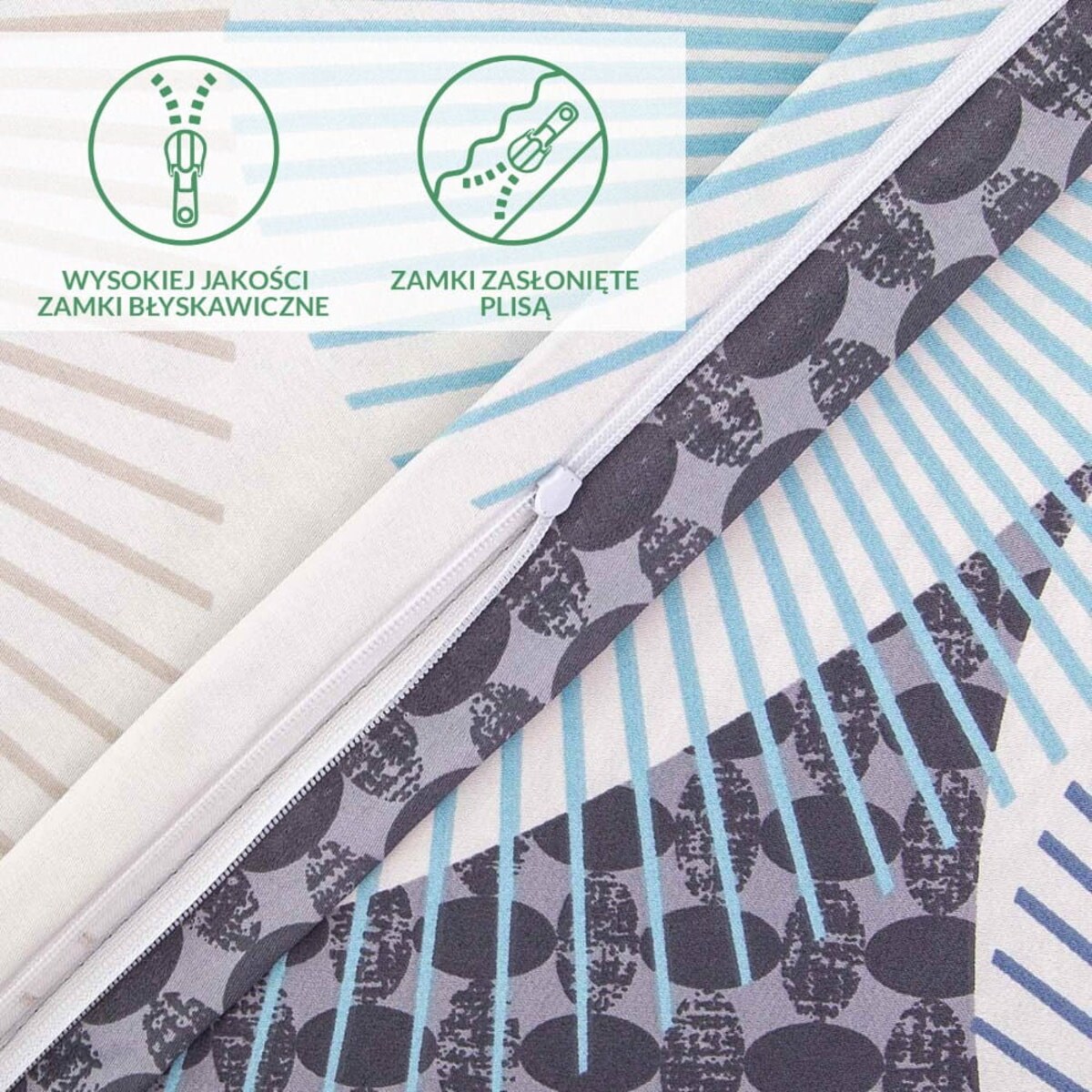 Pościel satyna bawełniana 200x220 Exclusive Enno biała w niebieskie koła