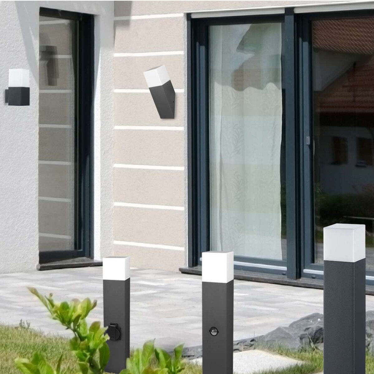 Zewnętrzna LAMPA stojąca NEW YORK 307330 Polux prostokątna OPRAWA słupek z czujnikiem ruchu IP44 grafitowy