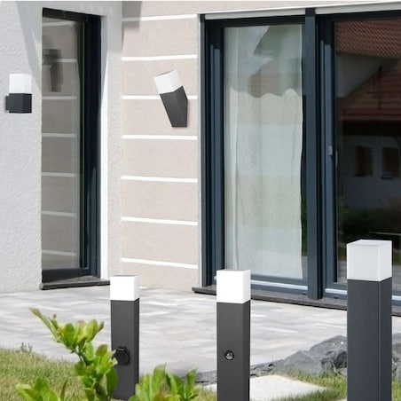 Zewnętrzna LAMPA stojąca NEW YORK 307330 Polux prostokątna OPRAWA słupek z czujnikiem ruchu IP44 grafitowy