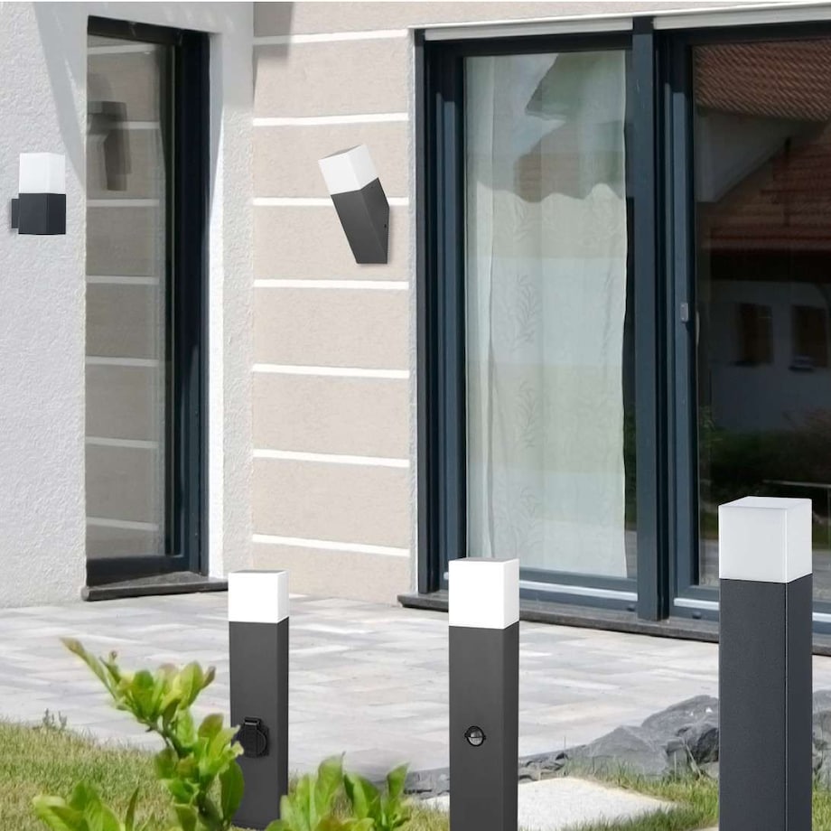 Zewnętrzna LAMPA stojąca NEW YORK 307330 Polux prostokątna OPRAWA słupek z czujnikiem ruchu IP44 grafitowy