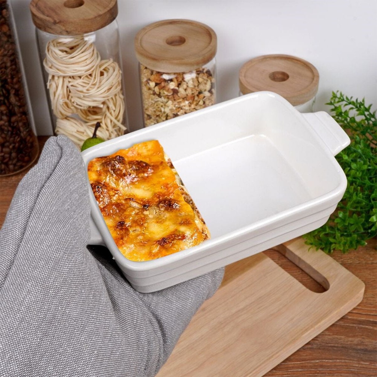 Naczynie Żaroodporne Ceramiczne Białe 19 x 11 x 4 cm do Piekarnika Pieczenie