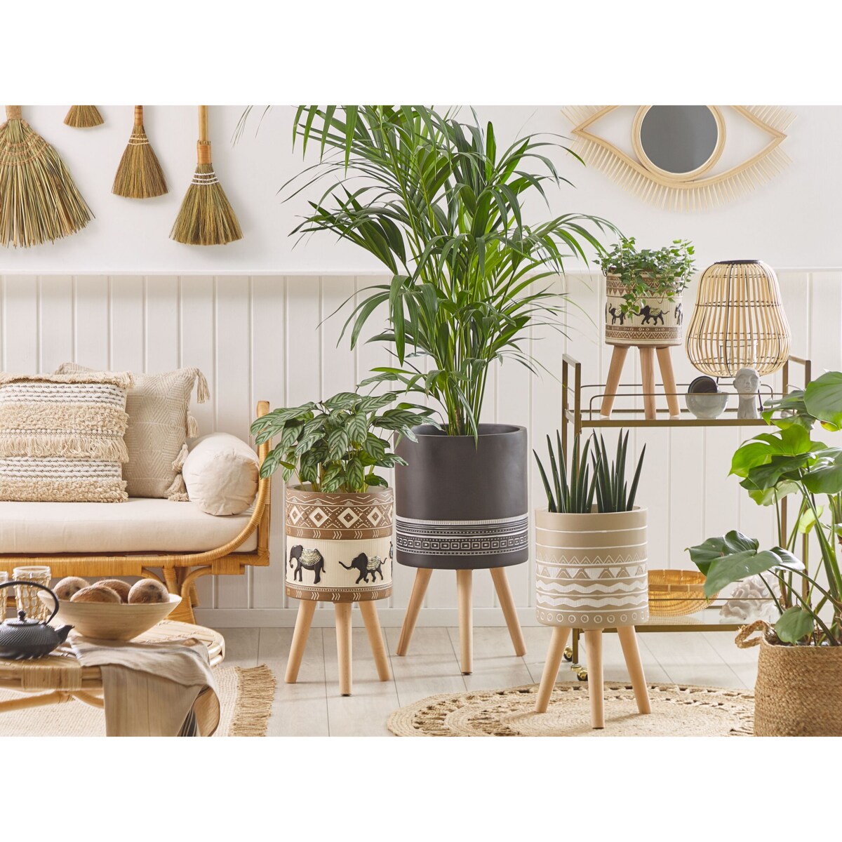 Doniczka na stojaku 22 x 22 x 43 cm beżowo-brązowa KOTTES