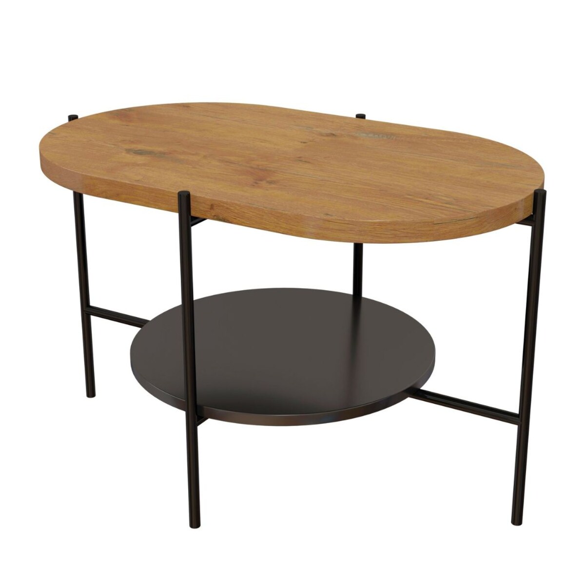 Nowoczesny stolik kawowy Dancan ARENA / czarna podstawa + dębowy i czarny blat