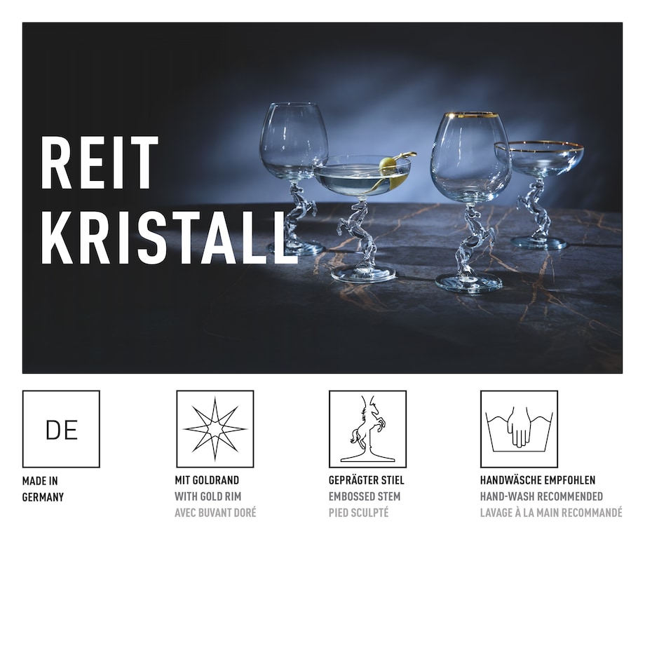 Ritzenhoff Kieliszek do szampana kryształ rzeźbiony złoty rant Reitkristall motyw koń wersja premium