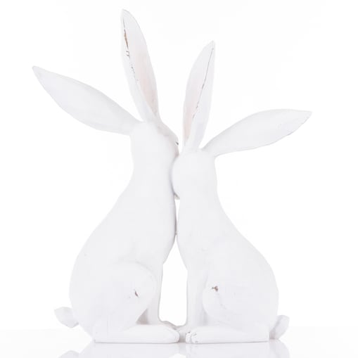 Dekoracja - figurka 2 białe ZAJĄCZKI 30x26x9 cm