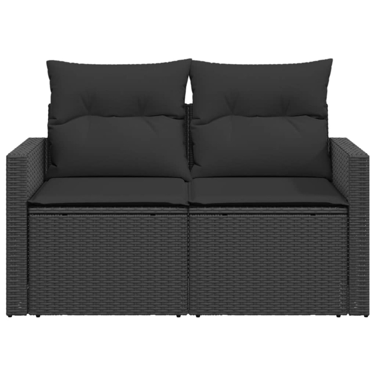 vidaXL Sofa ogrodowa z poduszkami, 2-osobowa, czarna, z polirattanu