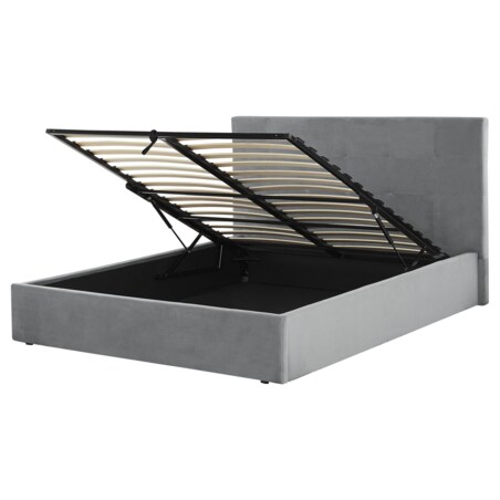 Łóżko z pojemnikiem welurowe 160 x 200 cm szare LORIENT