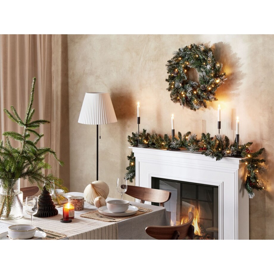 Ośnieżony wianek świąteczny ze światełkami ⌀ 30 cm zielony WAPTA