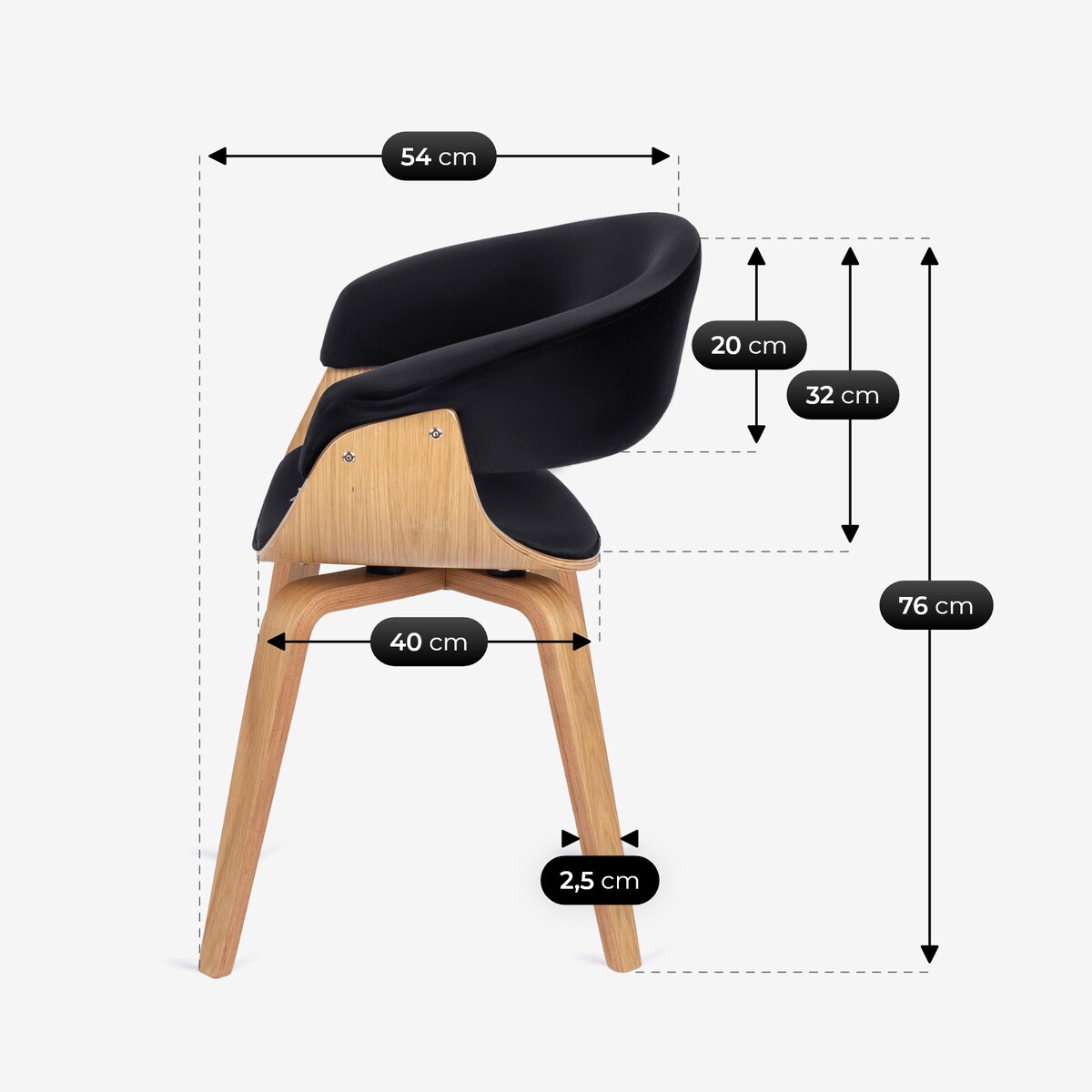 Krzesło Drewniane Gięte Welurowe Kuchenne Do Salonu Jadalni Czarne Dąb GARY