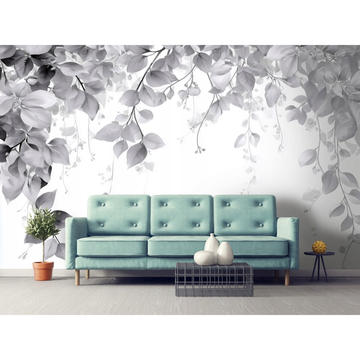 Fototapeta Do Sypialni Salonu Na Flizelinie Liście Abstrakcja Szary 350x250