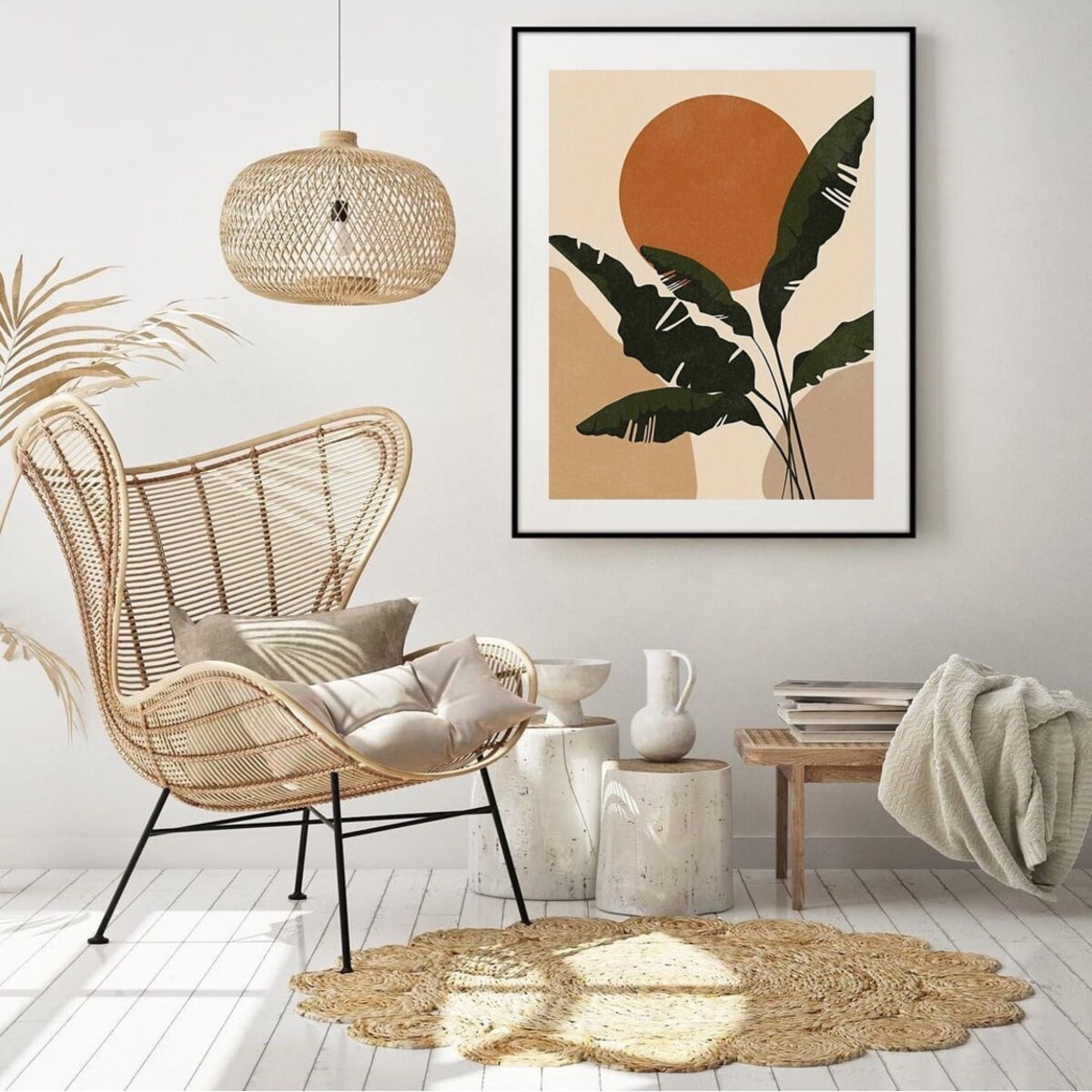 Poster Story, Plakat, Obraz - Liście Bananowca i Zachód Słońca, wymiary 42 x 60 cm