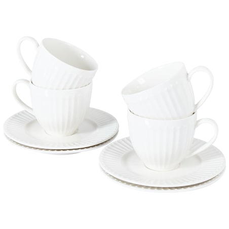 Zestaw 4 filiżanek ze spodkami COWSLIP Porcelana Biały