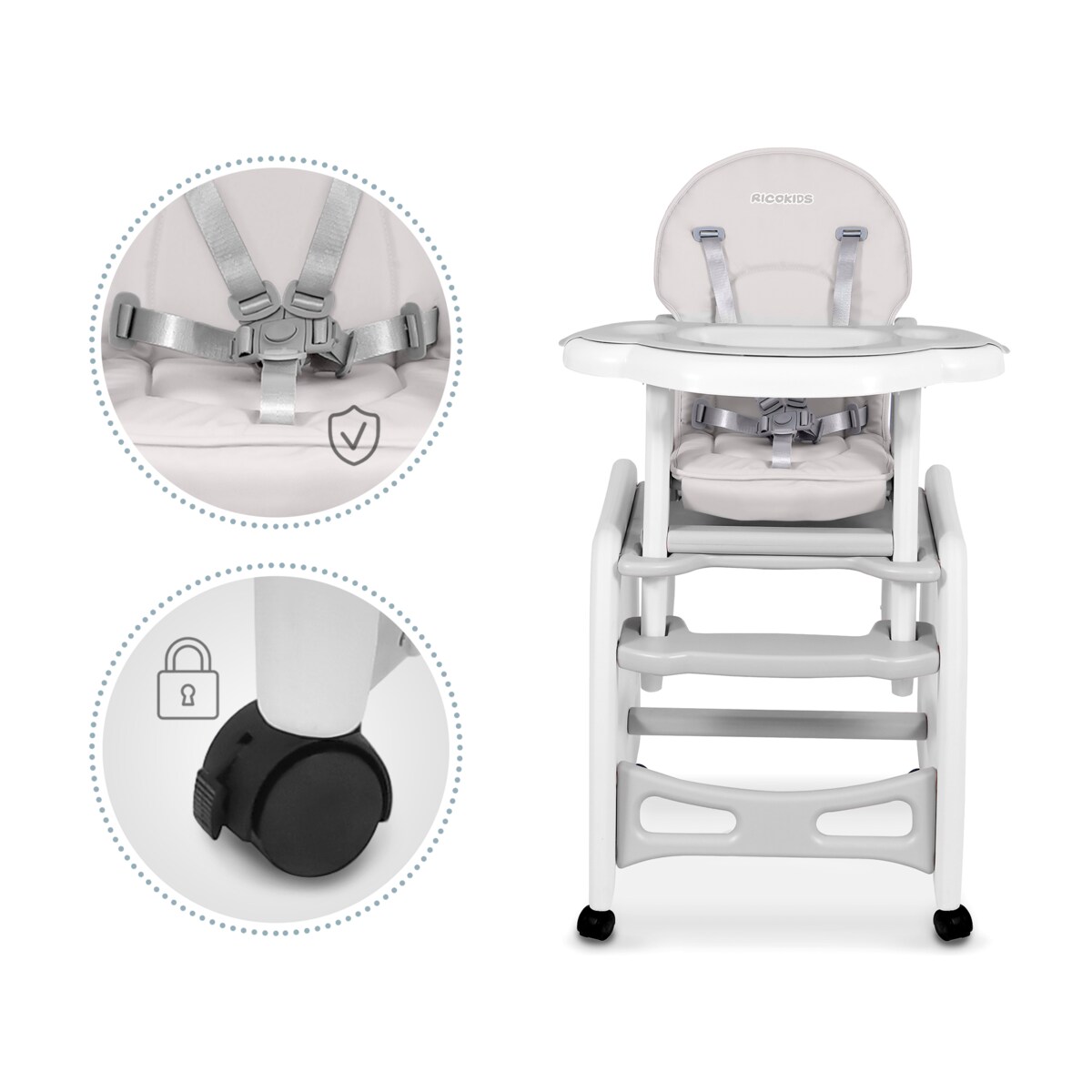 Krzesełko do karmienia sinco dla dzieci składane taca Ricokids + śliniak