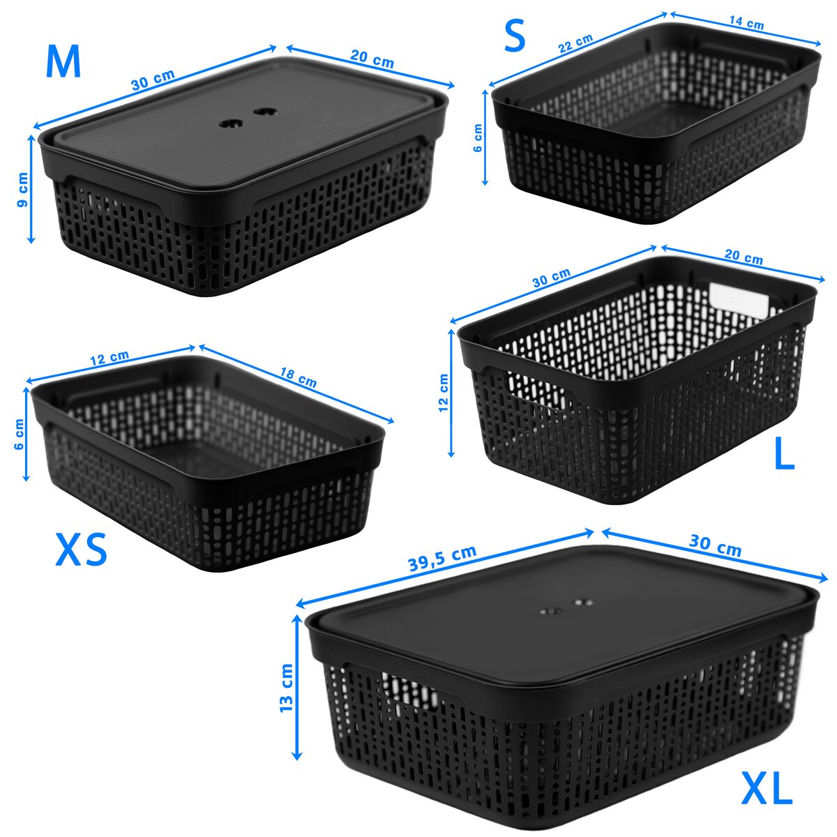 5X Koszyk Ażurowy Koszyczek Plastikowy Na Kosmetyki Do Łazienki Pudełko Pojemnik Do Szuflady Czarny Zestaw