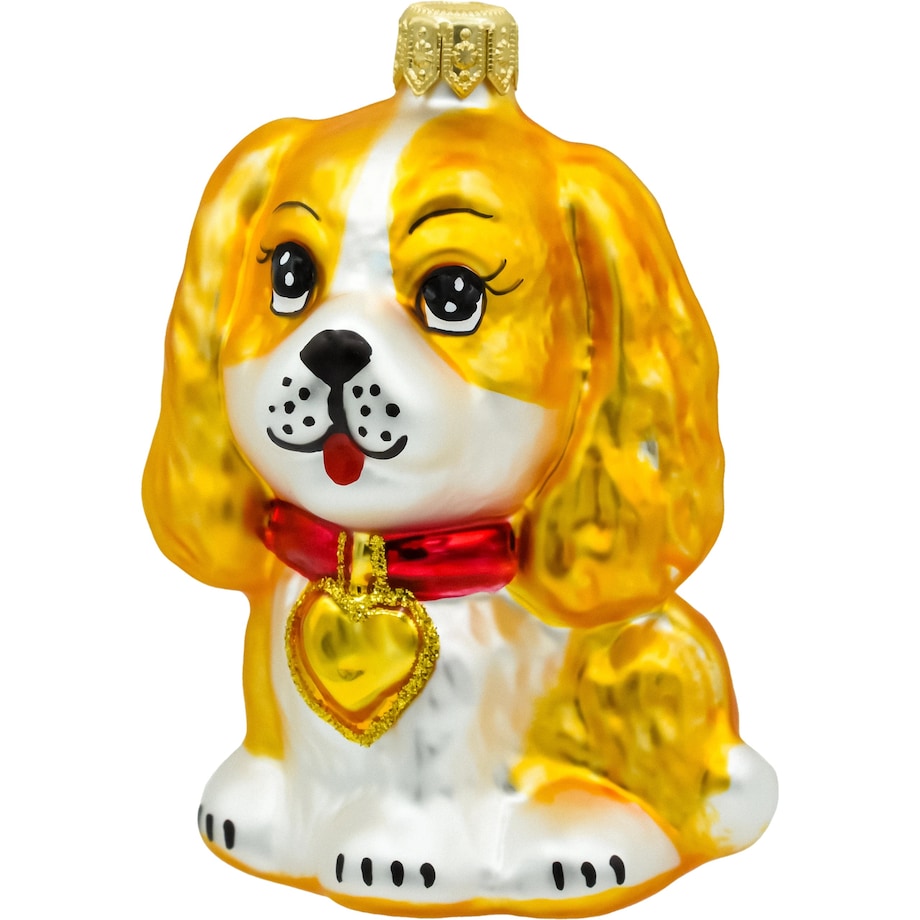 Bombka choinkowa - Piesek z kokardką: złoto-biały